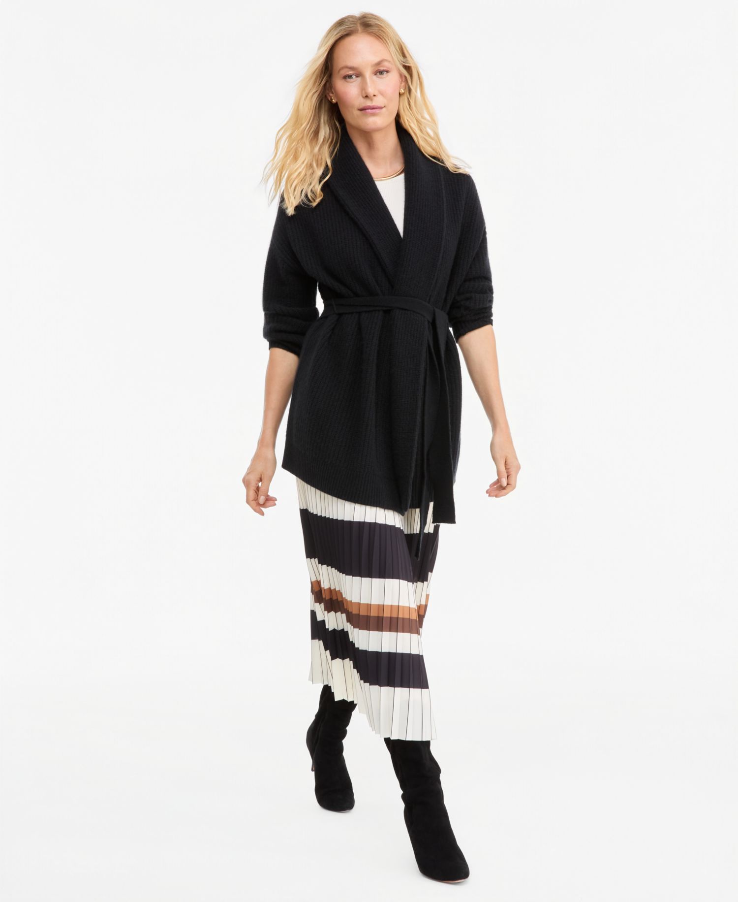 Women's 100% Cashmere Drop Shoulder Shawl-Collar Cardigan