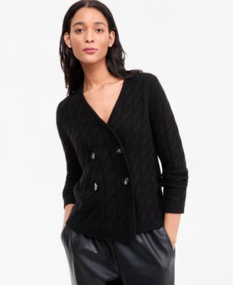 Women's 100% Cashmere Cable-Knit V-Neck Cardigan
