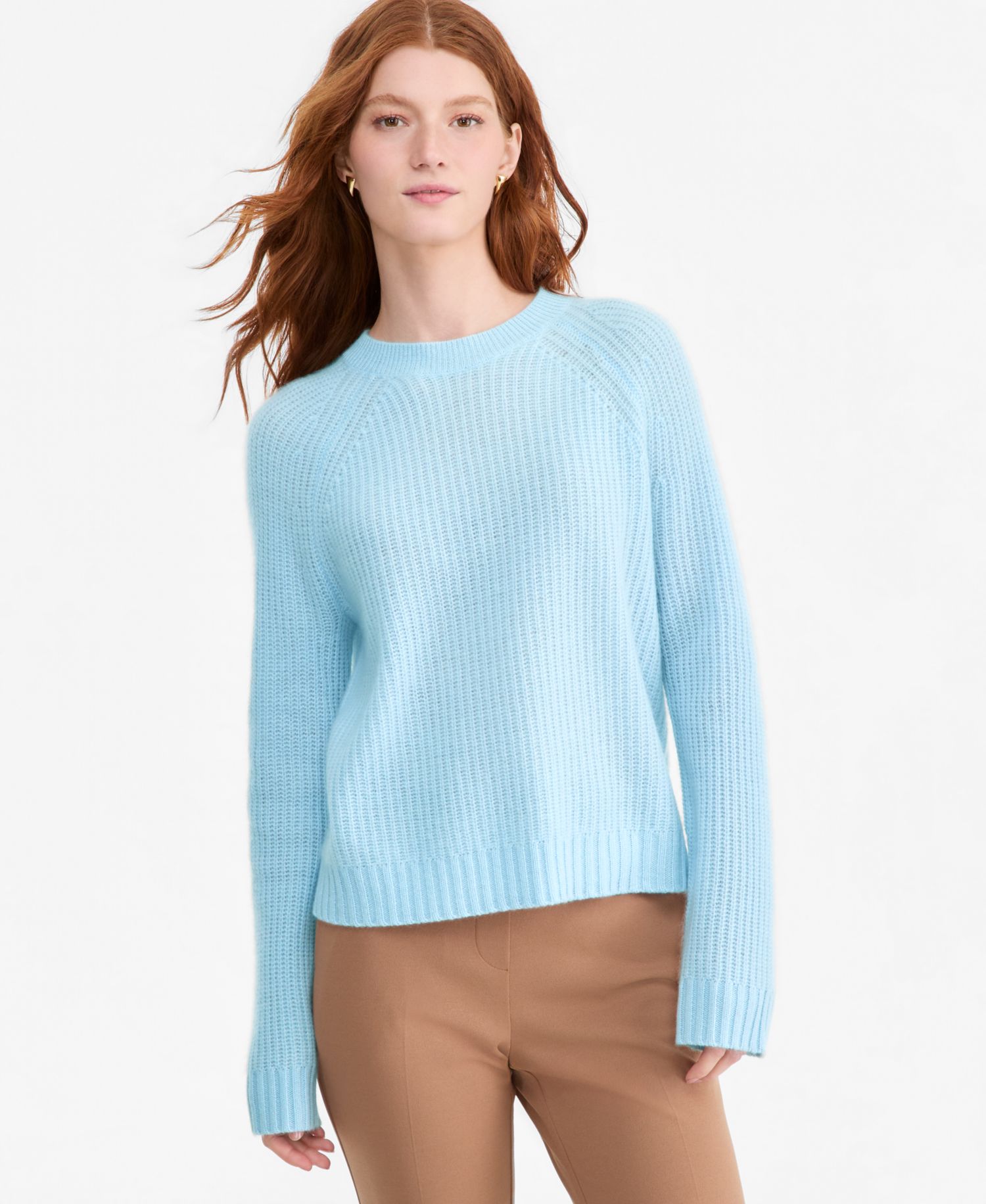Plus Size 100% Cashmere Shaker Stitch Crewneck Sweater