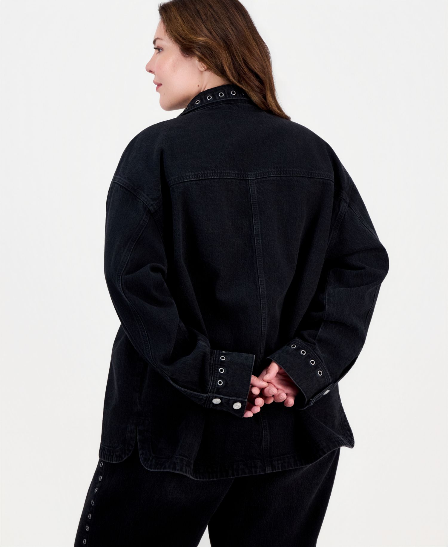 Trendy Plus Size Grommet Denim Shirt