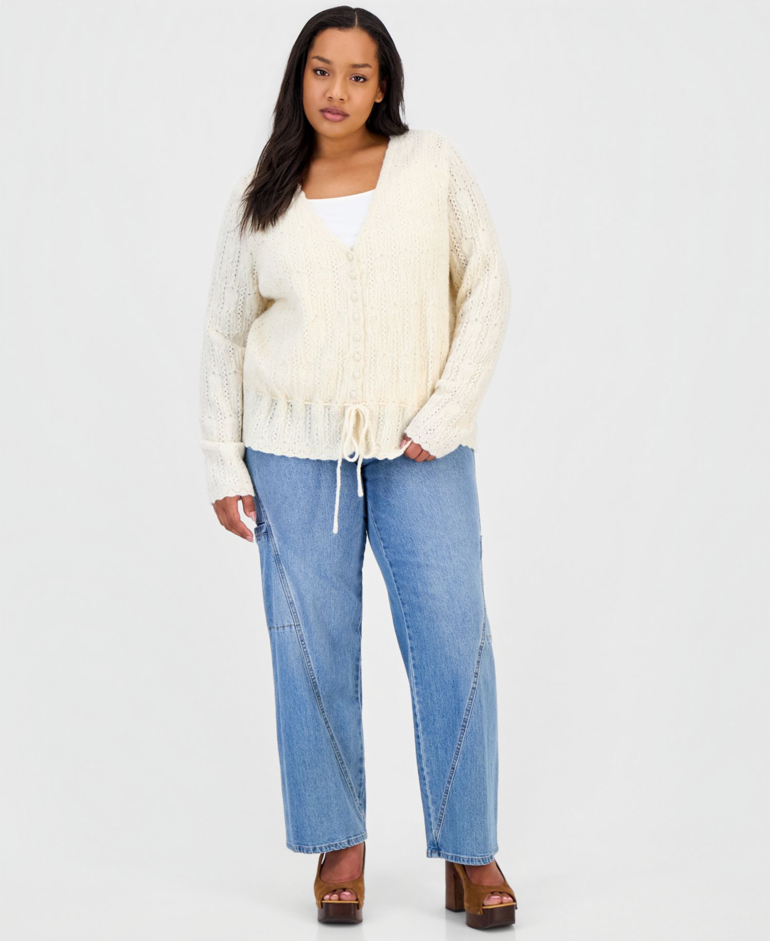 Petite Femme Peplum Tie-Waist Cardigan