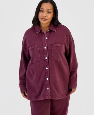Trendy Plus Size Denim-Look Terry Shacket