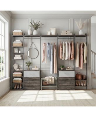 Freestanding Closet Organizer with 6 Drawers, Walk-In Closet Systen with 4 Clothing Rack