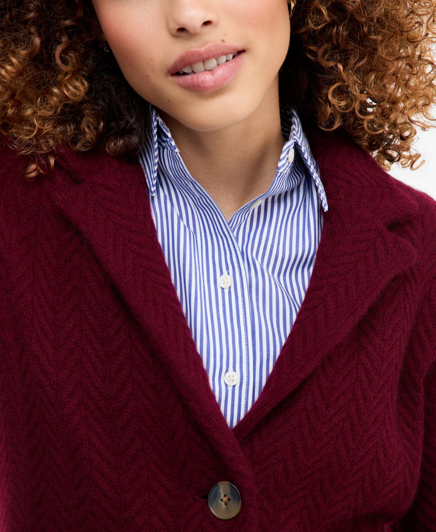 Petite Herringbone-Stitch Button-Front Cashmere Jacket