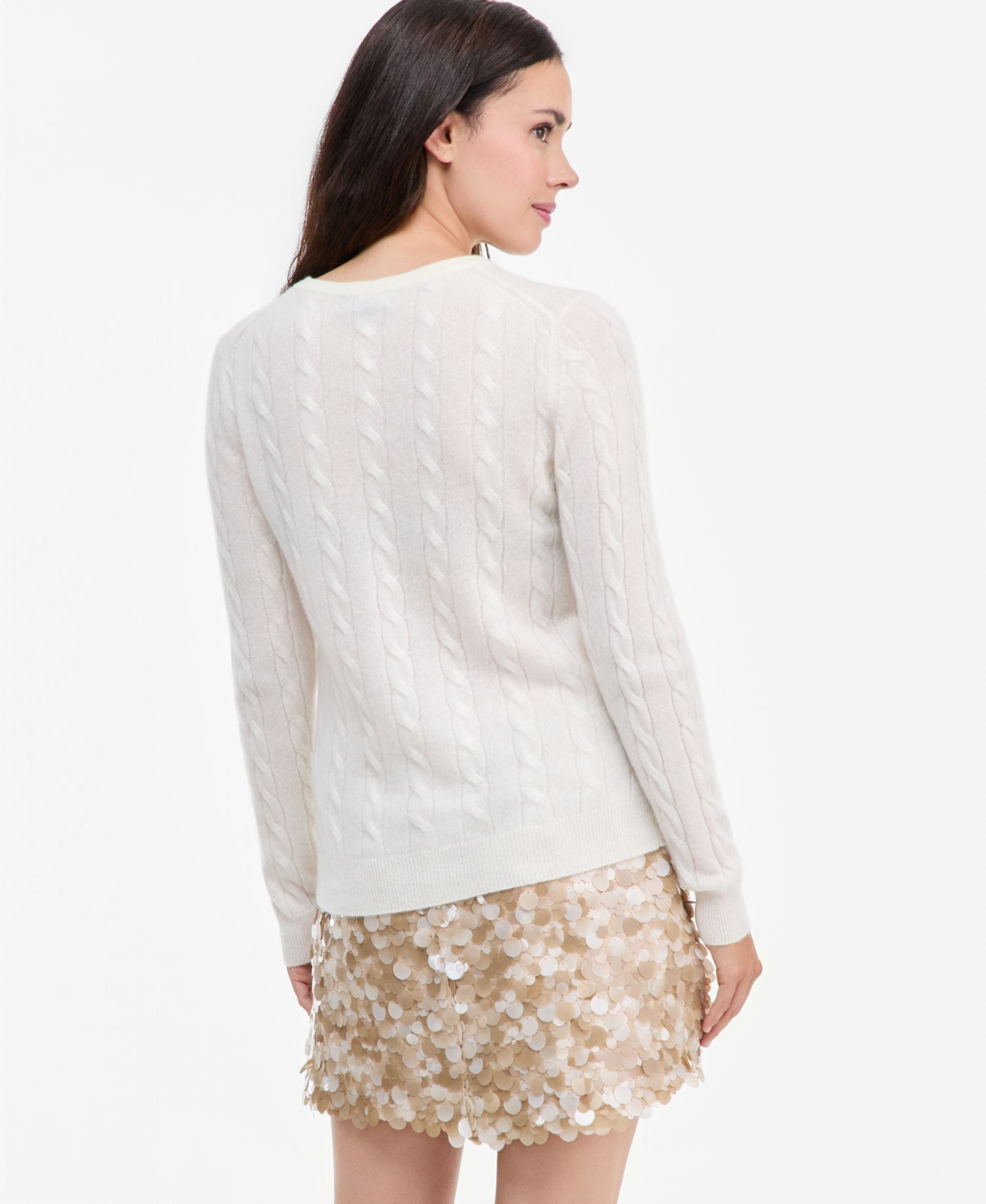 Petite Cable-Knit Crewneck 100% Cashmere Sweater