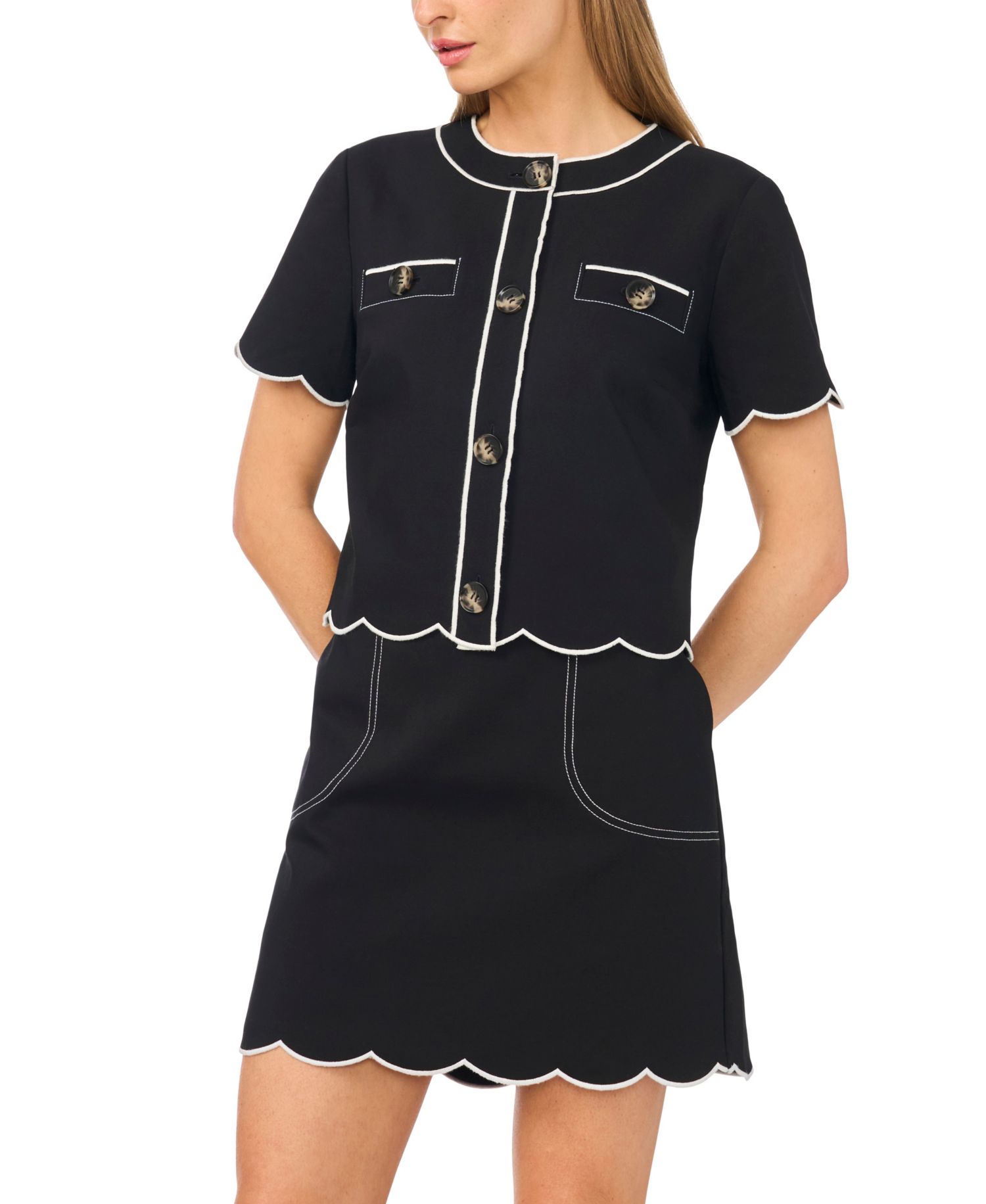 Women's Short-Sleeve Contrast Scallop Jacket