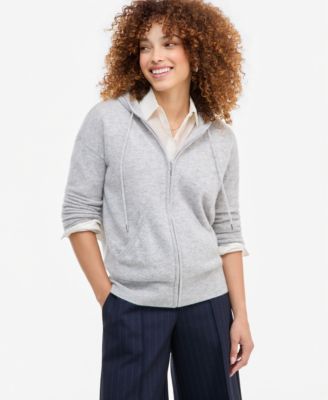 Petite Cashmere Long-Sleeve Zip-Front Hoodie