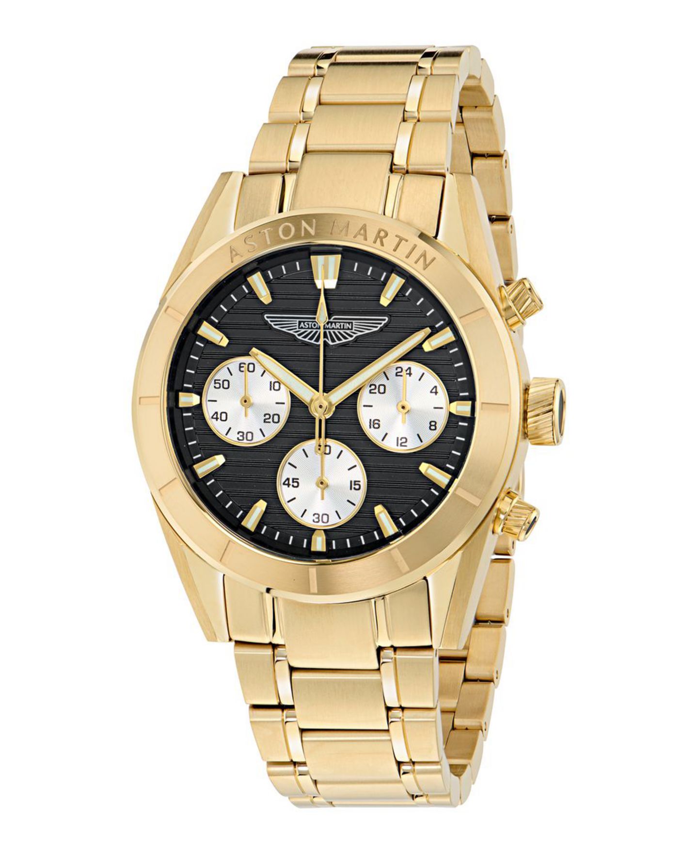 Мужские часы Aston Martin F1 Quartz Black Guilloche IP Yellow Gold Bracelet Watch 38mm — фото 4