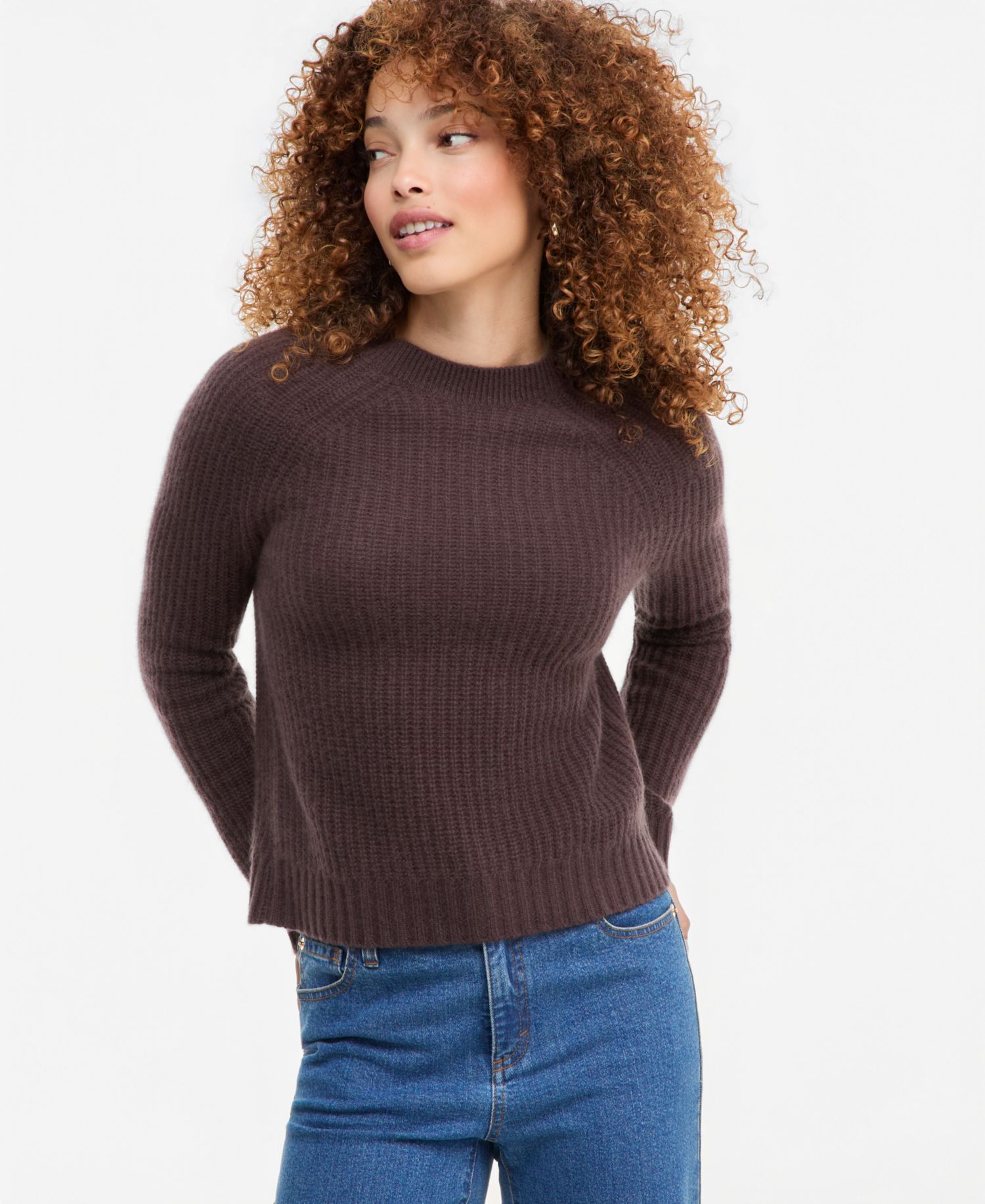 Plus Size 100% Cashmere Shaker Stitch Crewneck Sweater