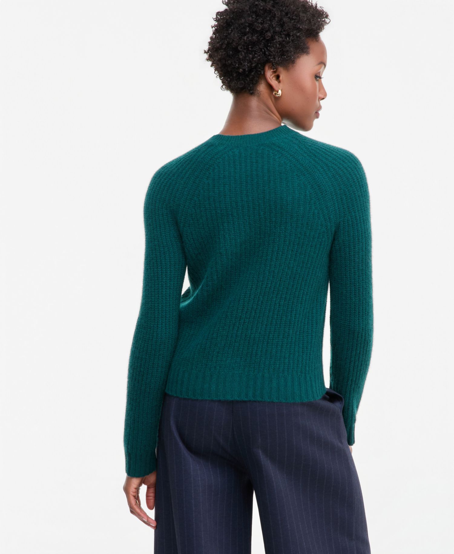 Plus Size 100% Cashmere Shaker Stitch Crewneck Sweater