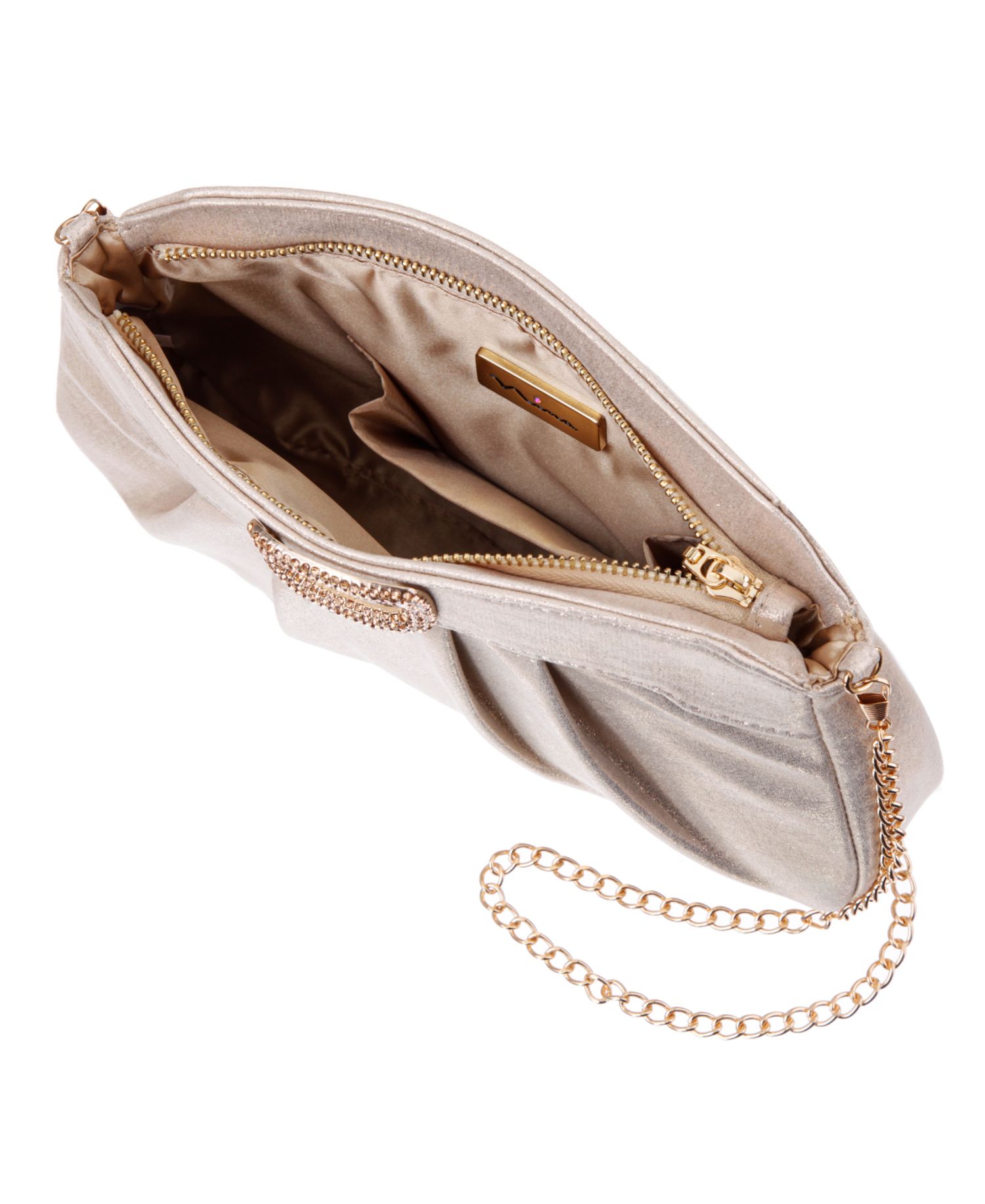 Amy Crystal Buckle Ornament Zip-Top Small Clutch Handbag