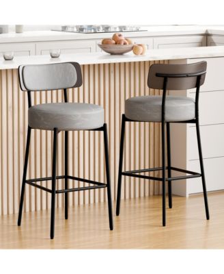 24 inches Bar Stools Set of 2, Counter Height Bar Stools with Leather Pad Wood Back