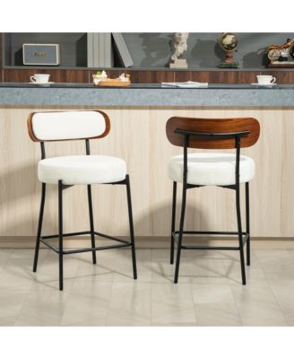 24 inches Bar Stools Set of 2, Counter Height Bar Stools with Boucle Fabric and Wood Back