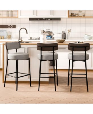 24 inches Bar Stools Set of 3, Counter Height Bar Stools with Leather Pad Wood Back