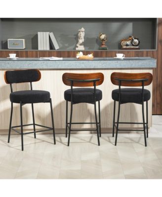 24 inches Bar Stools Set of 3, Counter Height Bar Stools with Boucle Fabric and Wood Back