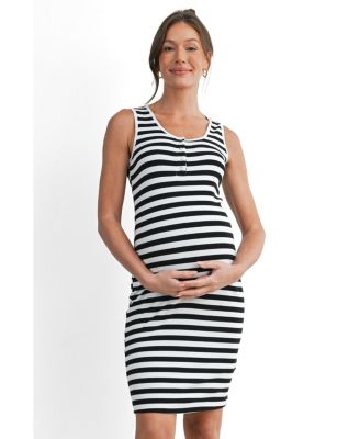 Maternity Sleeveless Striped Bodycon Nursing Friendly Dress