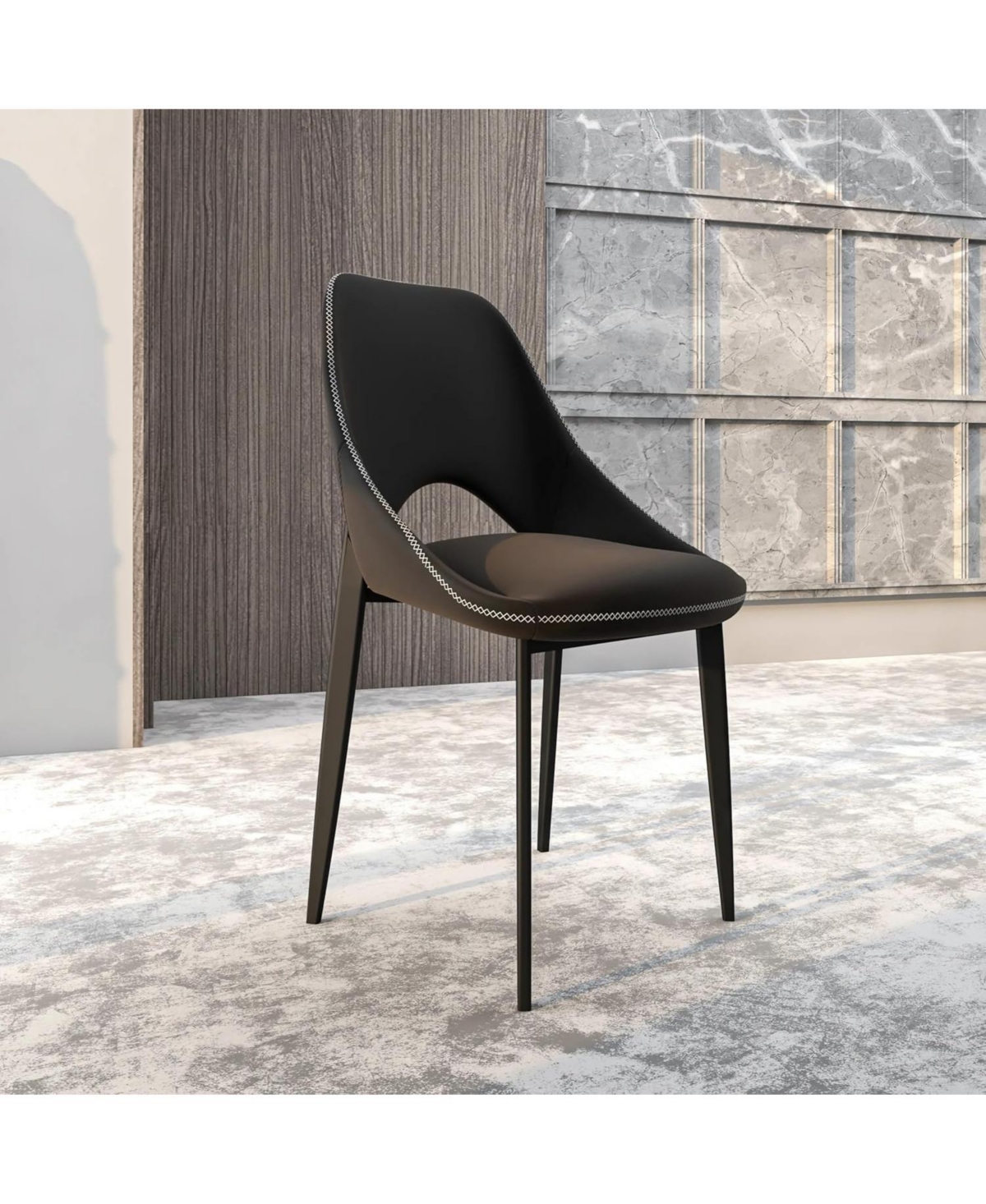 LeisureMod Amalfi Upholstered Fabric Dining Chair Modern Side with Iron Legs, Mid-Century Accent for Room or Kitchen