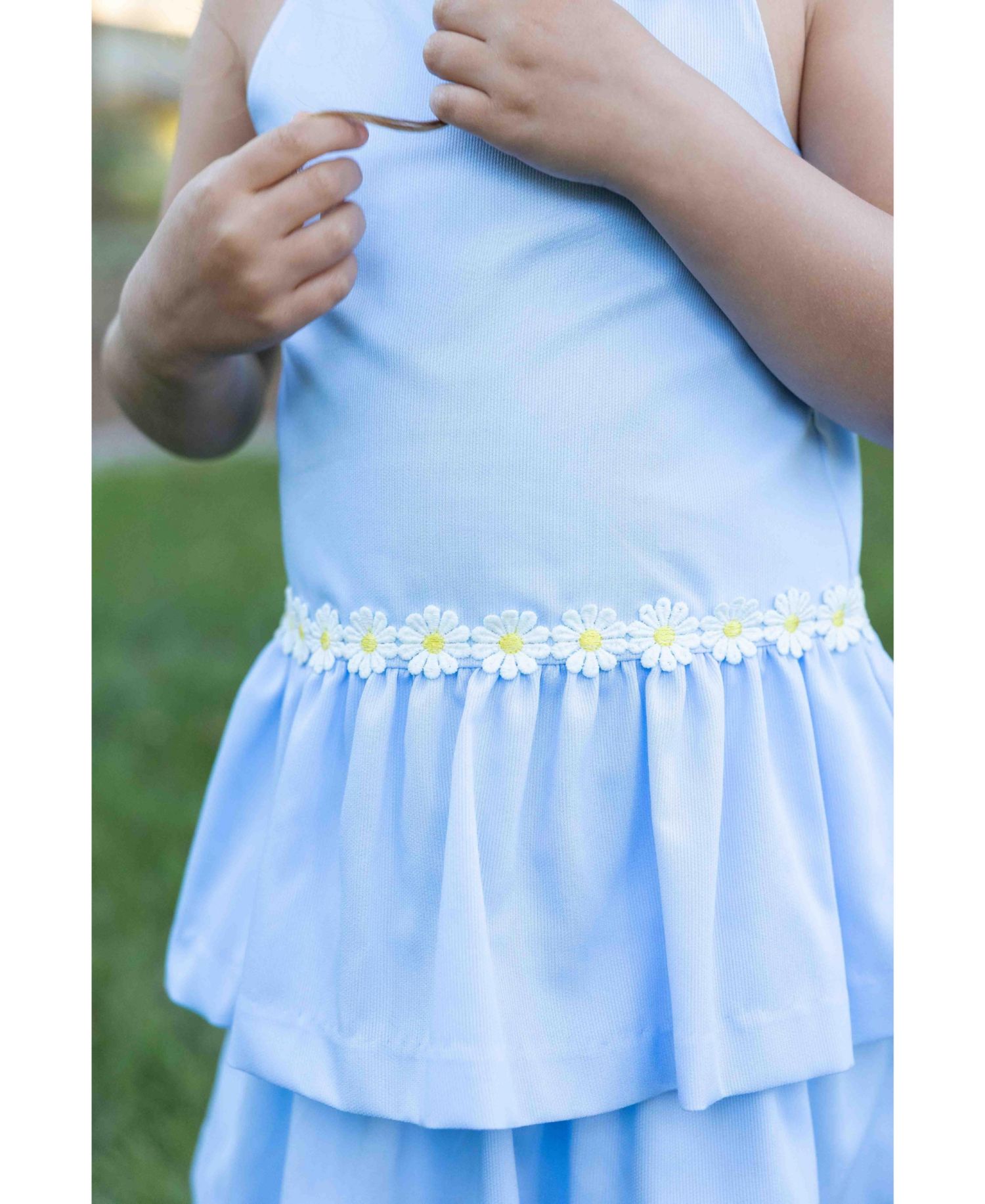 Little Girls Pique Dress with Daisies