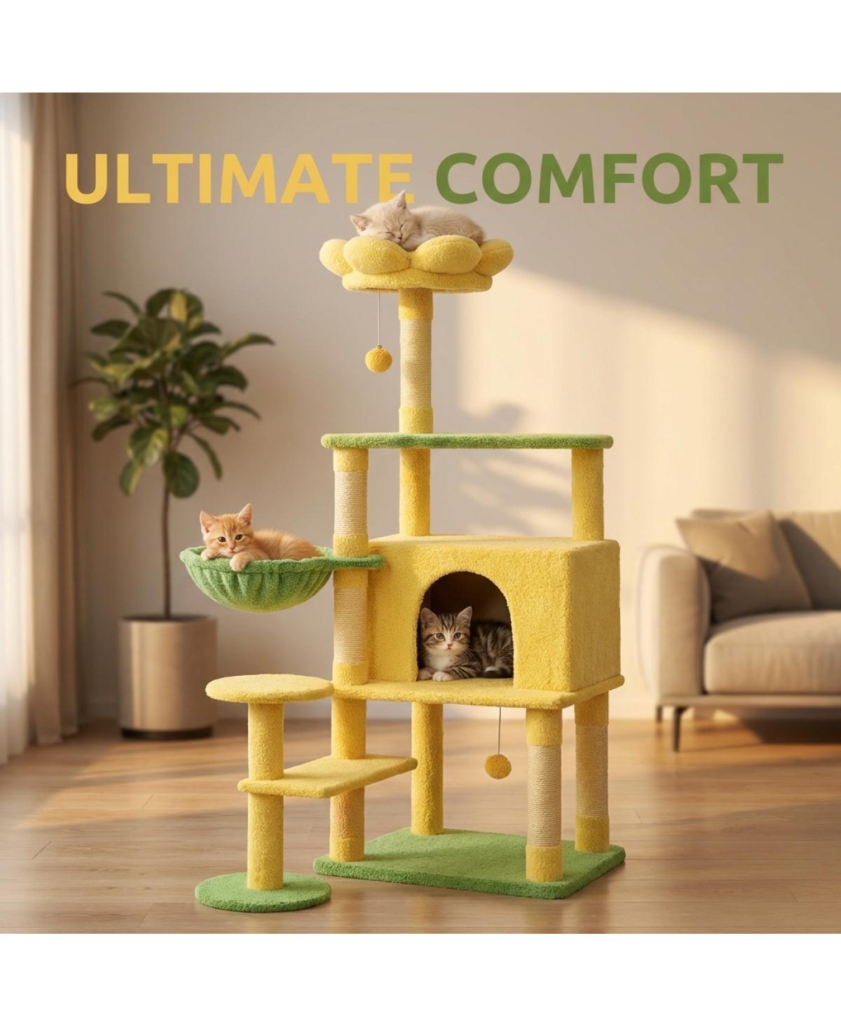 Streamdale Furniture flower cat tree with large condo removable flower cushion and hammock