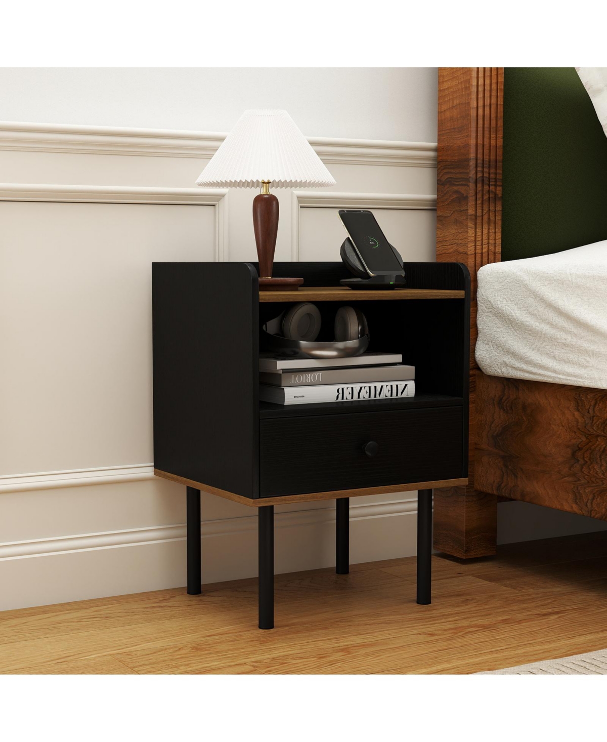 Slickblue 3-Tier Storage Nightstand with Drawer, Modern Side Table for Bedroom or Living Room