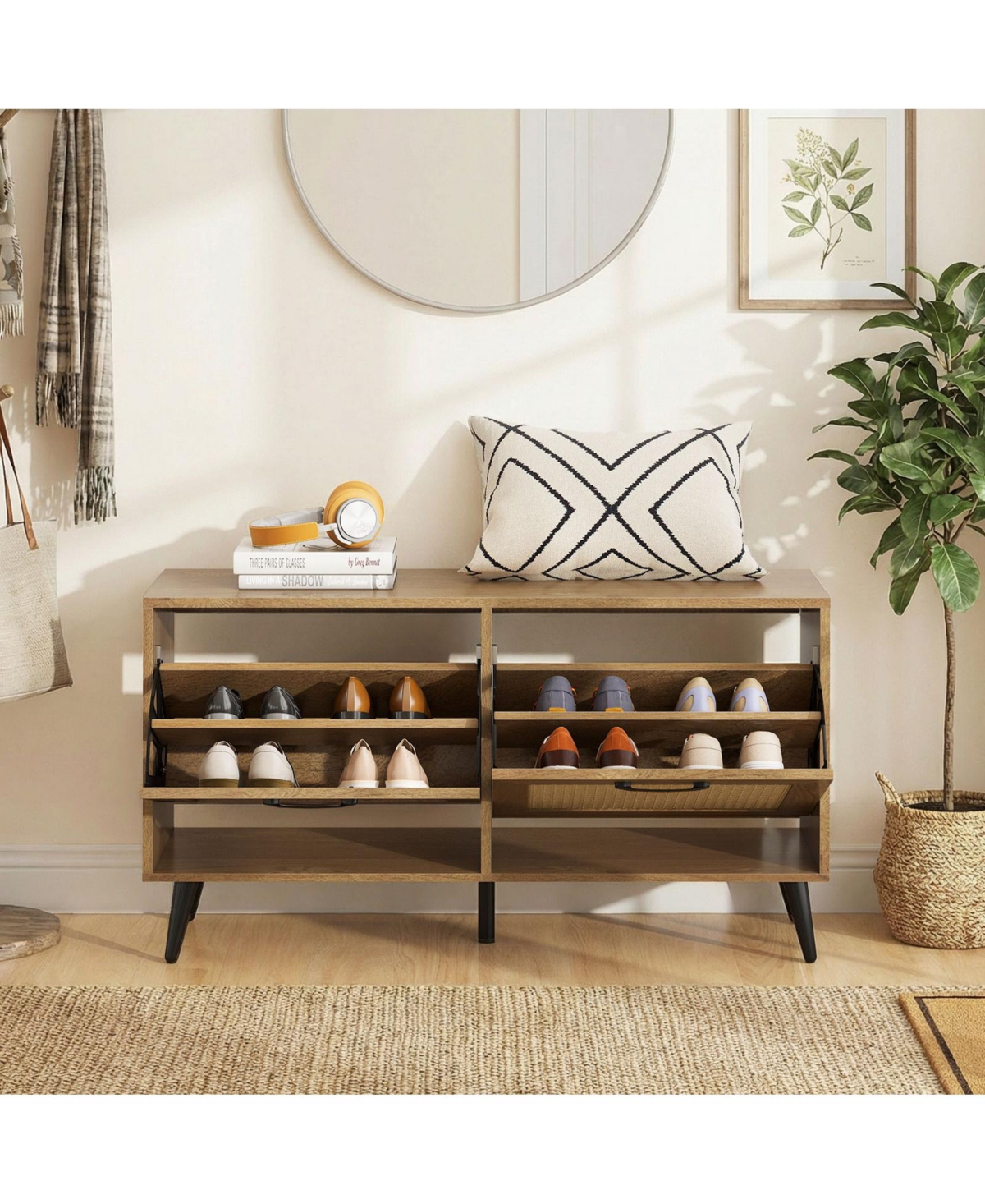 Slickblue Modern Shoe Cabinet with 2 Flip Drawers and Adjustable Shelves