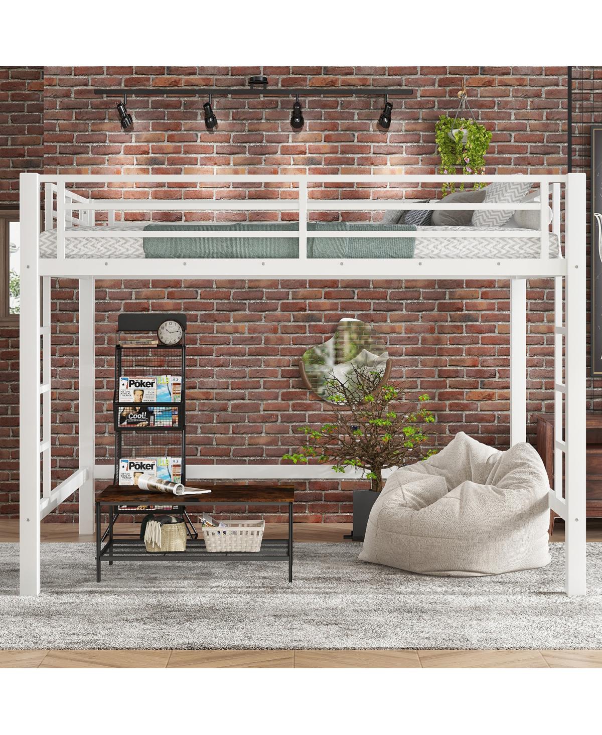 Streamdale Furniture Metal Loft Bed with Ladder and Guardrails