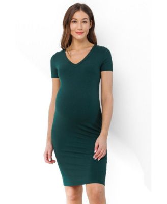 Women's Ribbed Bodycon Short Sleeve V-Neck Dress