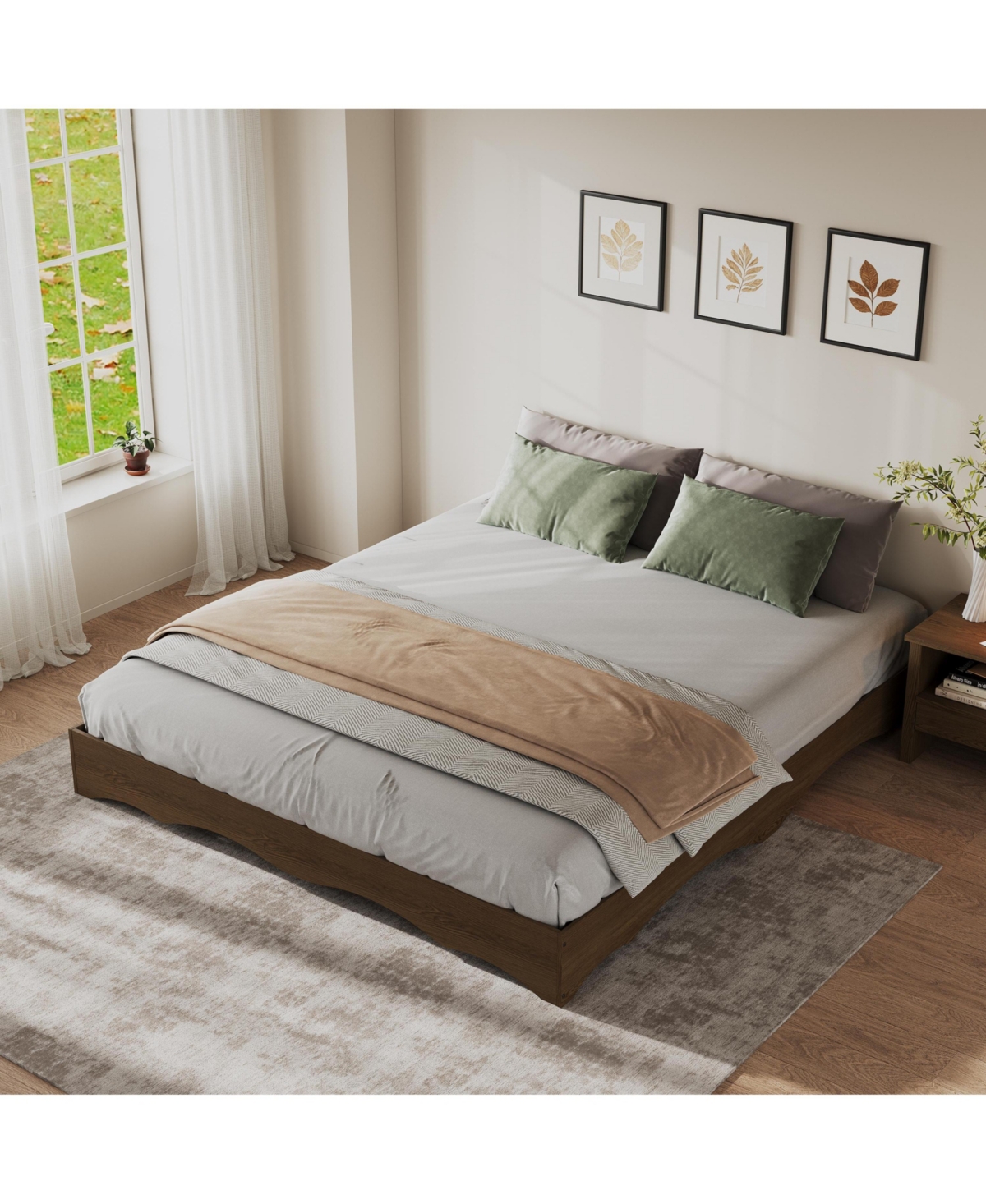homfan Minimalist Wave Edge Wood Platform Bed Frame - Sturdy and Noise-Free, Easy Assembly, No Box Spring