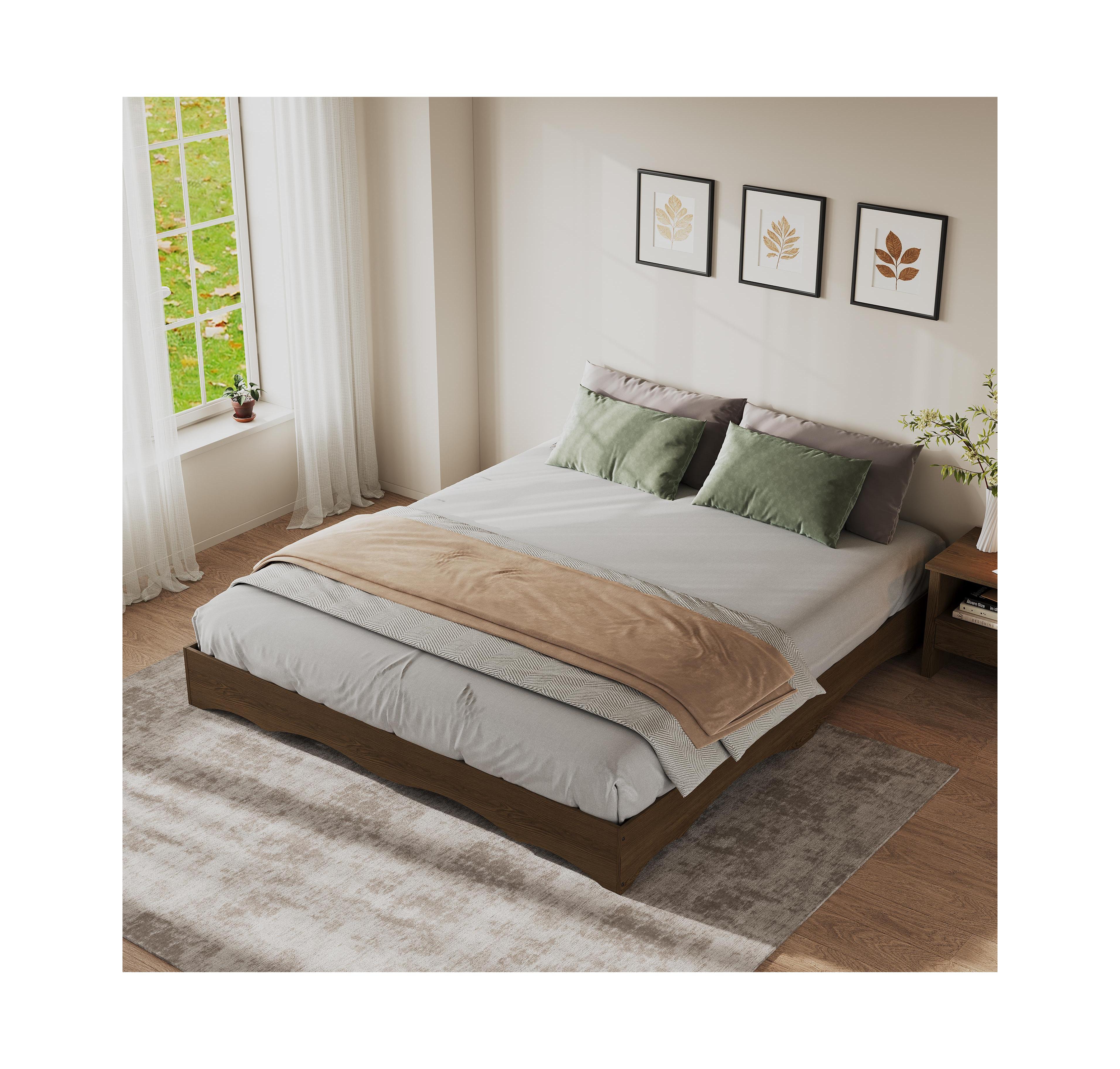 homfan Minimalist Wave Edge Wood Platform Bed Frame - Sturdy and Noise-Free, Easy Assembly, No Box Spring