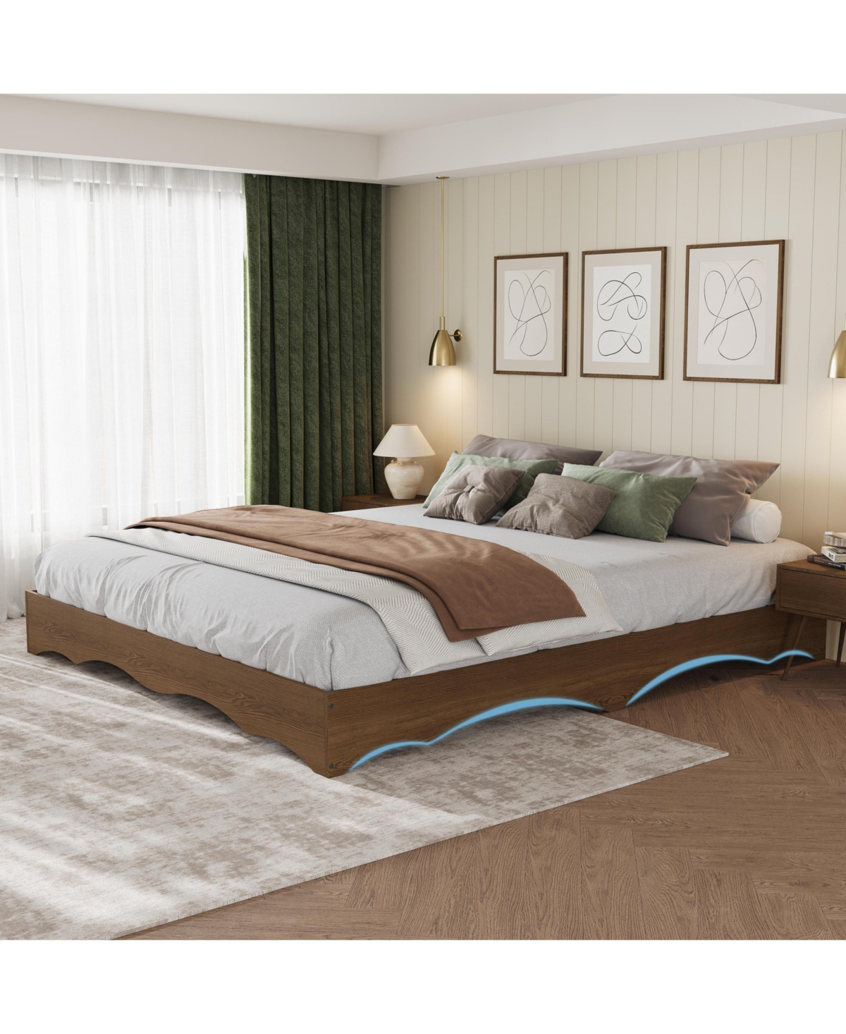 homfan Minimalist Wave Edge Wood Platform Bed Frame - Sturdy and Noise-Free, Easy Assembly, No Box Spring
