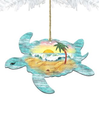 Turtle Scenic Wooden Christmas Ornament