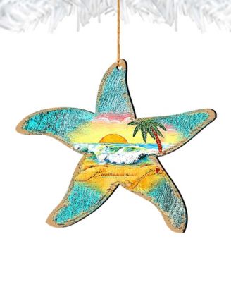 Starfish Scenic Wooden Christmas Ornament