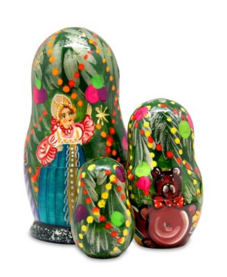 Christmas Tree and Snowmaiden 3-Piece Russian Matryoshka Nested Dolls Set