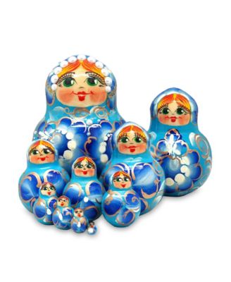 Flower In Blue 10 Piece Russian Matryoshka Nested Doll Set
