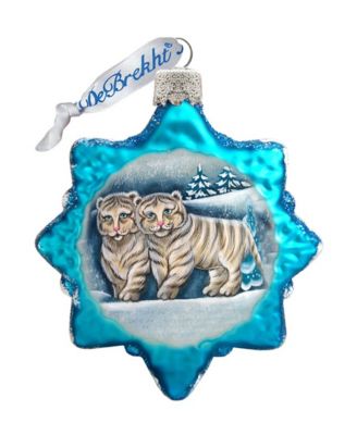 Santa White Tiger Cubs Glass Ornament