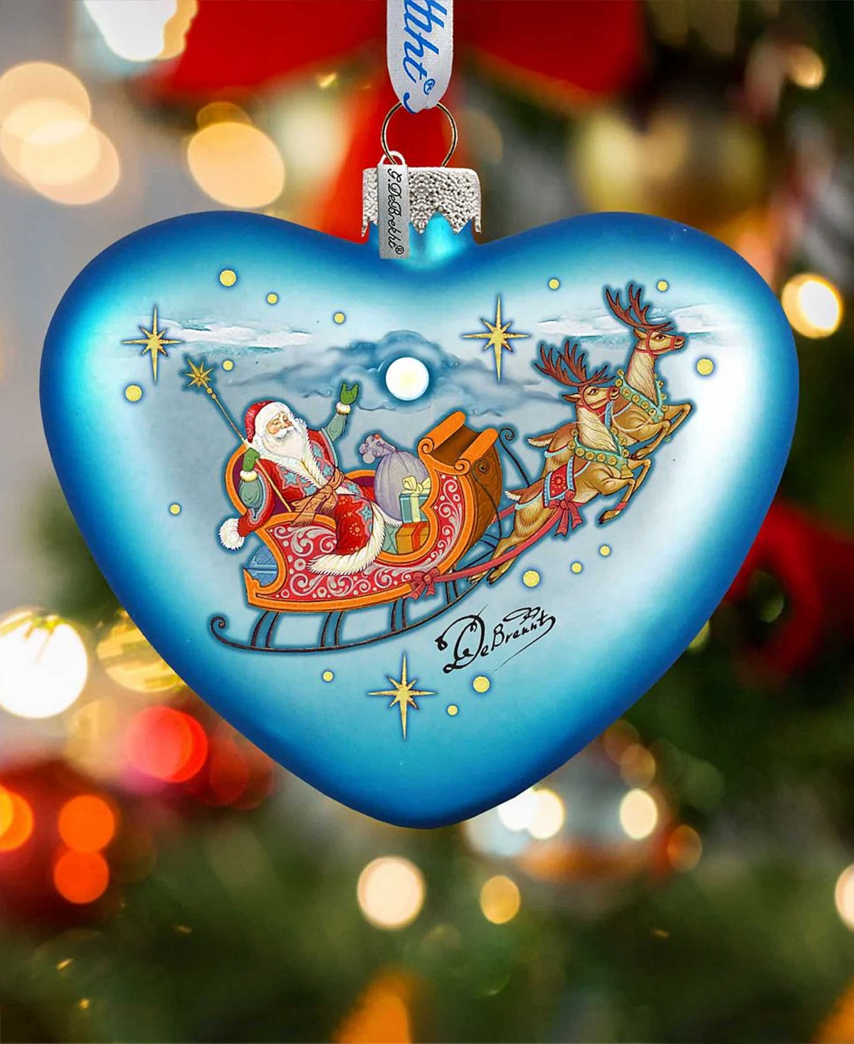 G.DeBrekht Santa on His Way Hart Glass Ornament