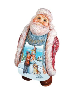 Scenic Santa with Child and Dog Making Snowman Figurine
