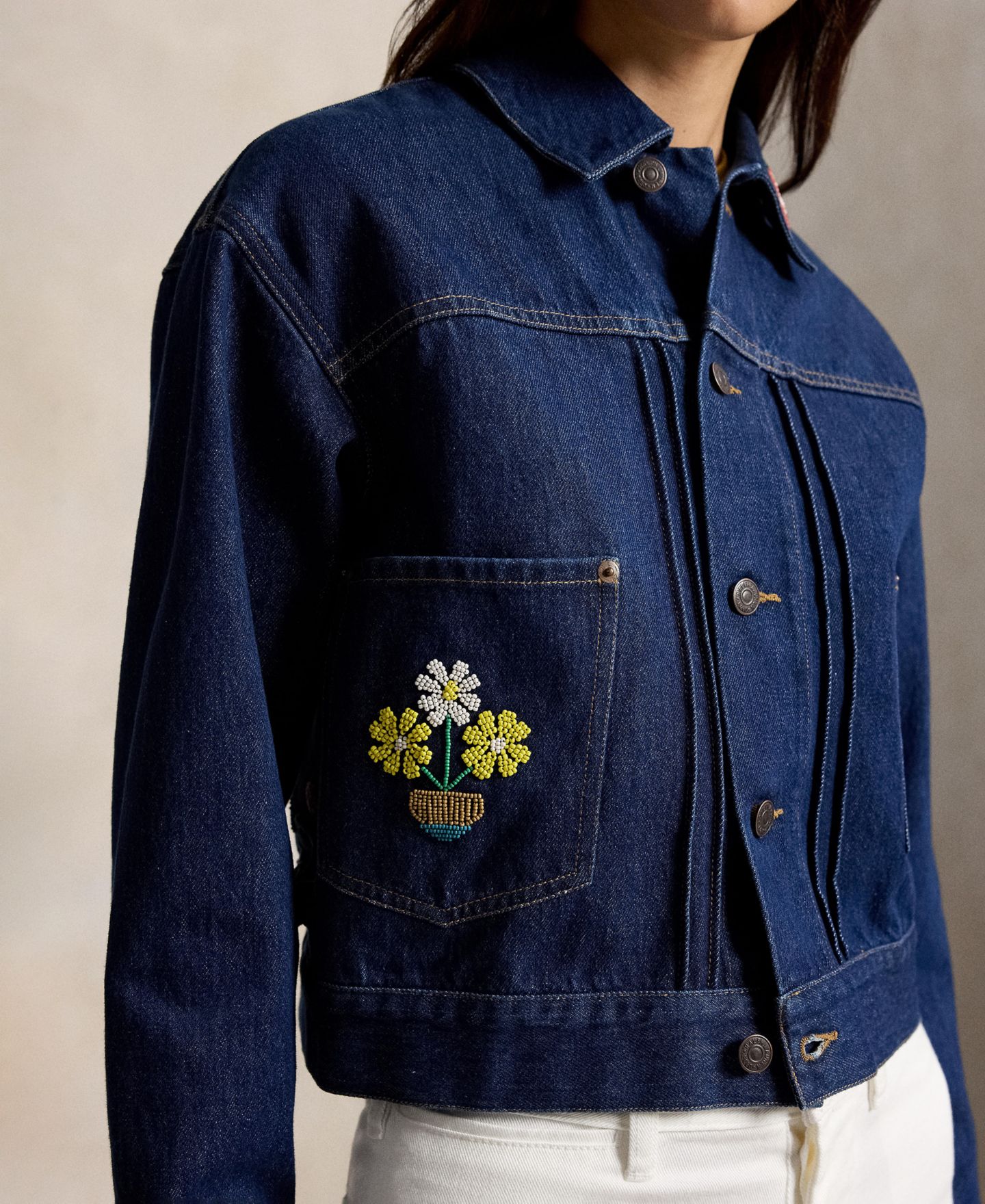 Женская куртка Polo Ralph Lauren Spread Collar Beaded Denim Trucker, цвет: Варёный — фото 6