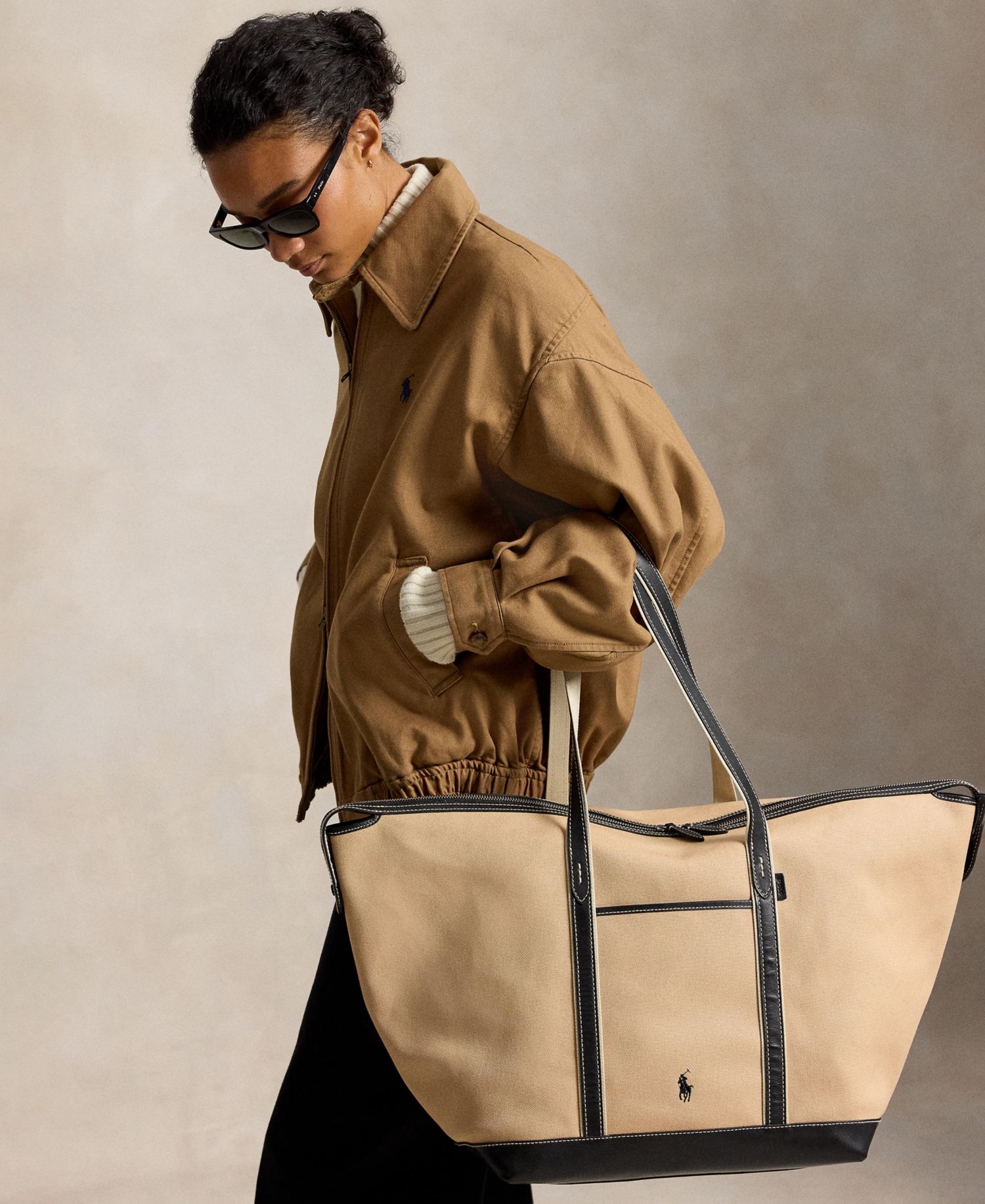 Women's Leather-Trim Canvas Large Shopper Tote