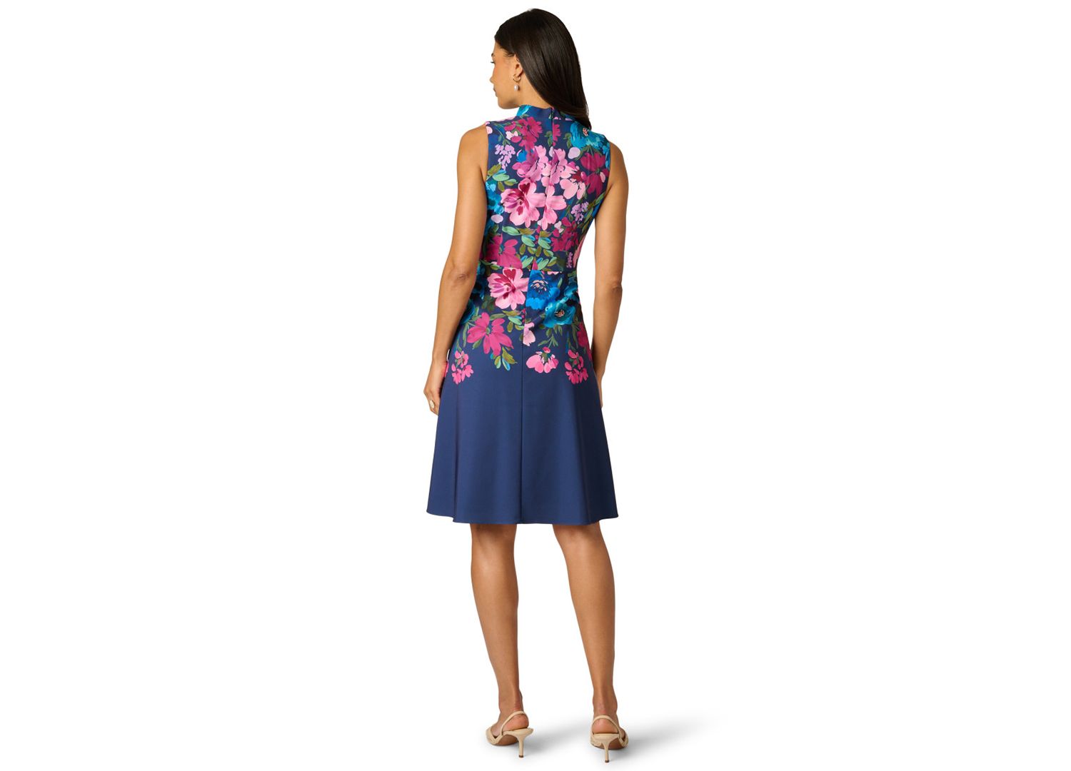 Women's Border Floral Collar Midi Dress