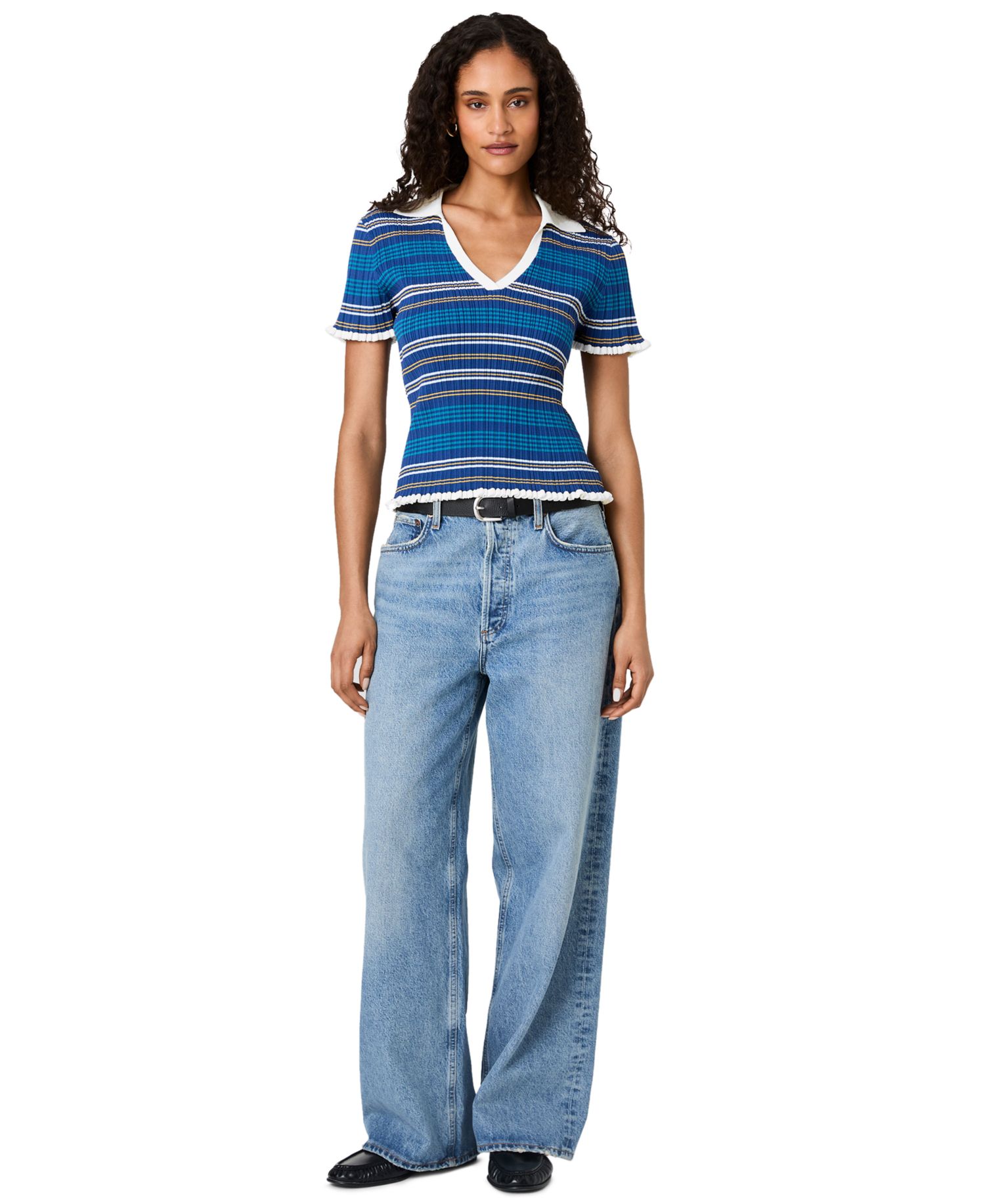 Women's Crinkle Knit Multi Strip Top