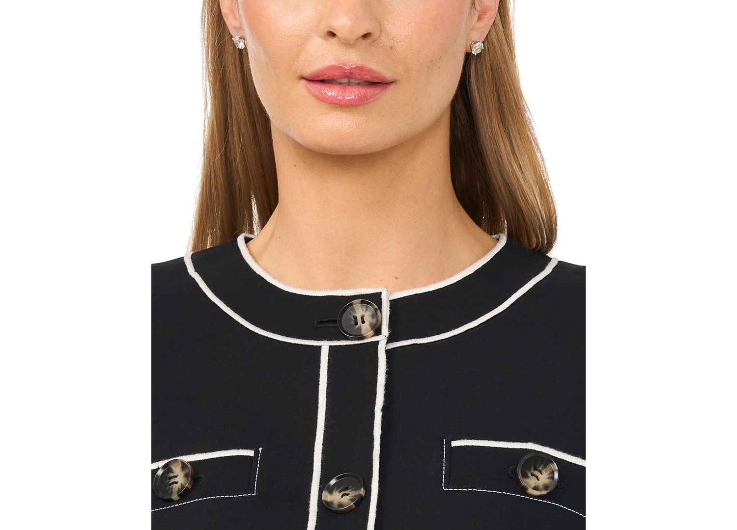 Women's Short-Sleeve Contrast Scallop Jacket
