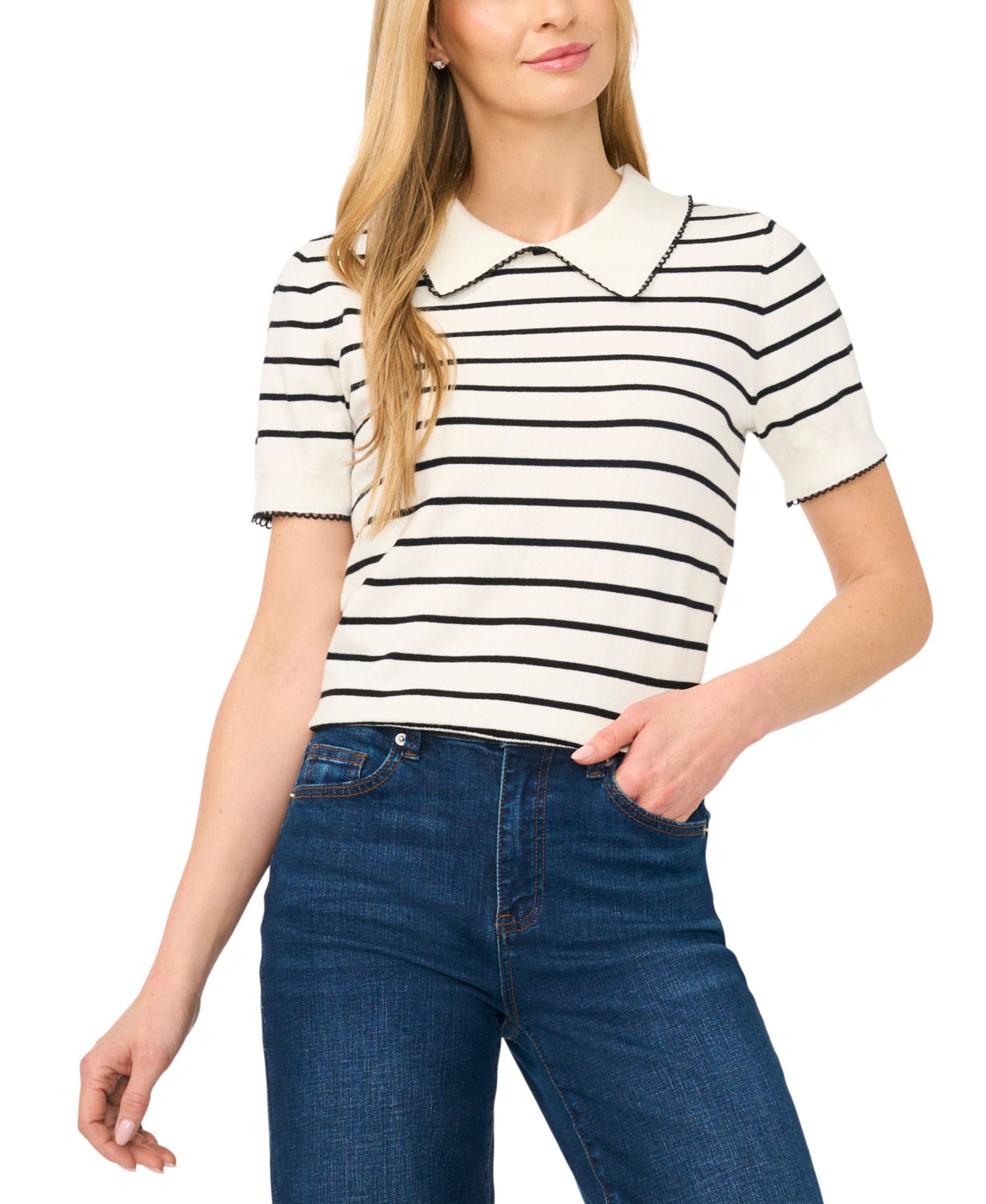 Women's Striped Short-Sleeve Sweater