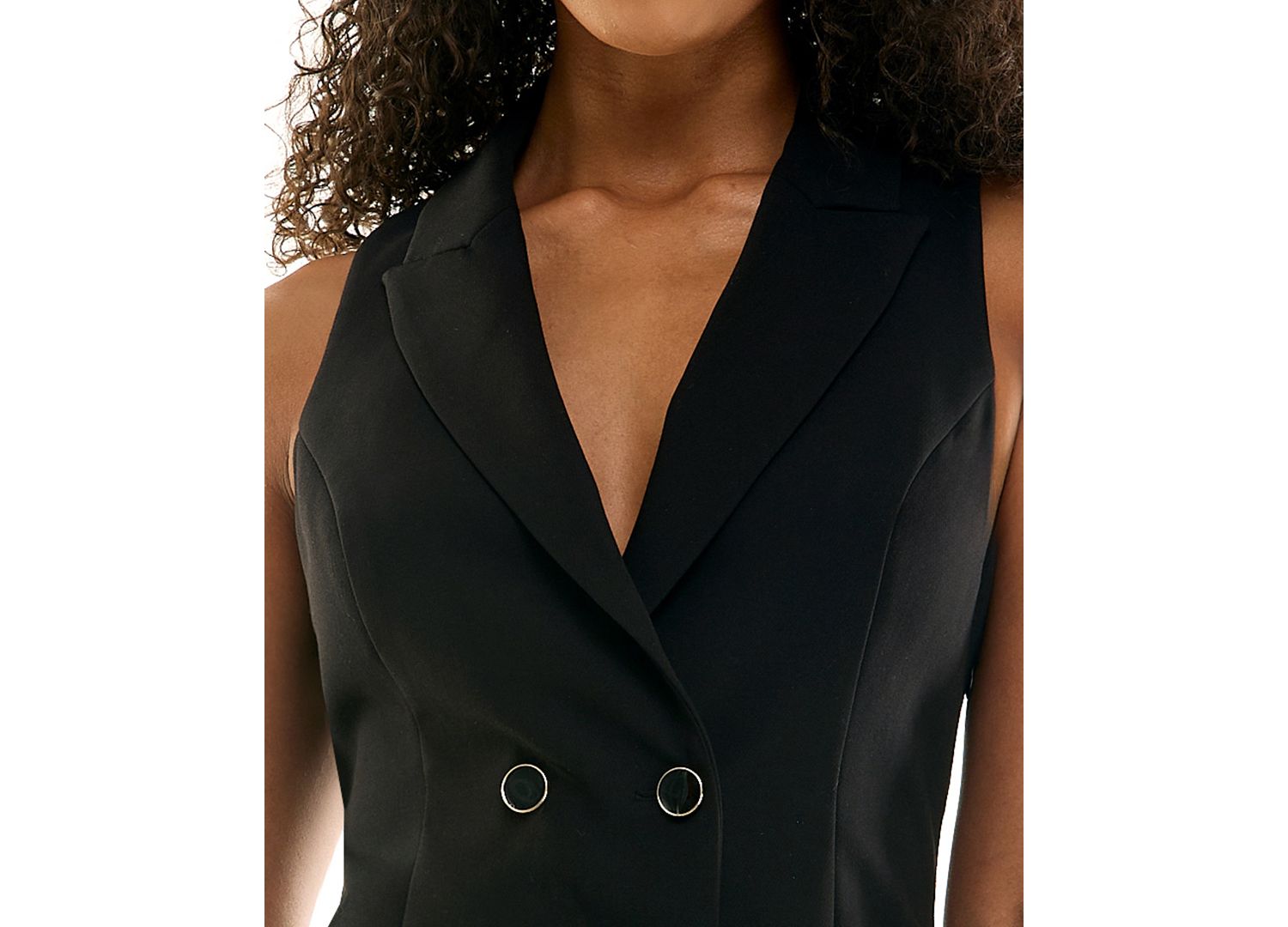 Juniors' Sleeveless Belted Double Breasted Blazer Dress