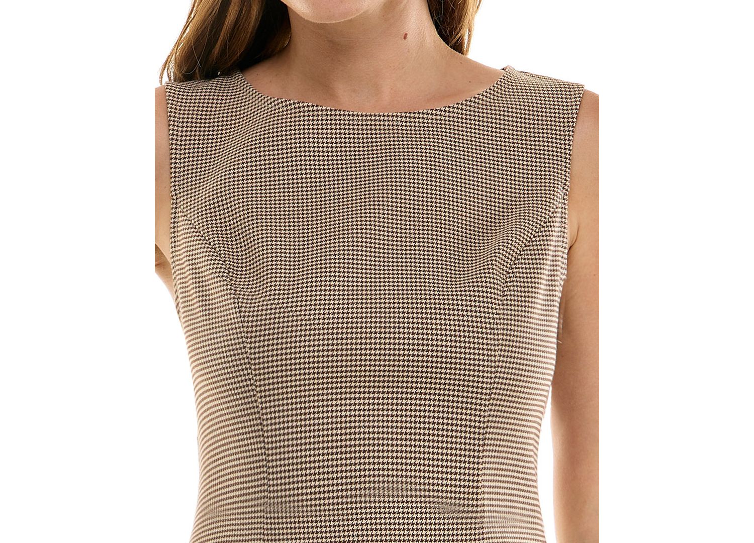 Juniors' Houndstooth Boat Neck Tiered Skirt Mini Dress