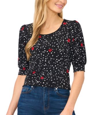 Women's Printed Scoop Neck Shirred Top