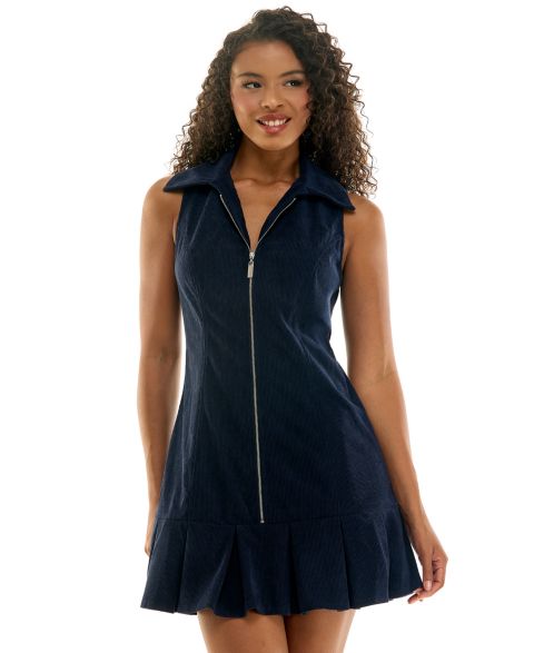 Женское платье SENI & CADE Juniors' Collared Corduroy Zip Front, цвет: Тёмно-синий