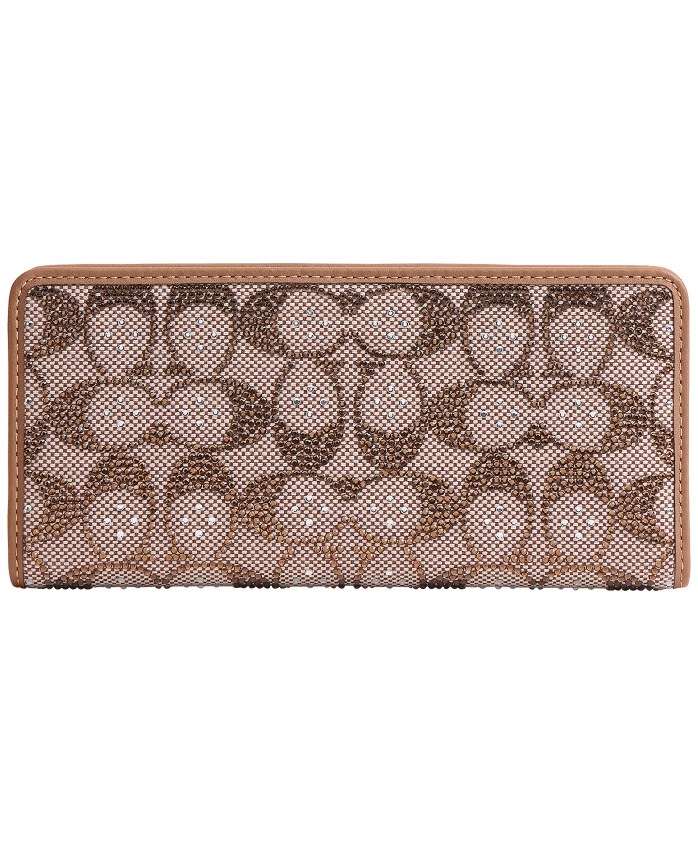 Женский кошелёк COACH Essential Crystal Signature Jacquard Slim Wallet, цвет: Латунный / Серо-бежевый — фото 1