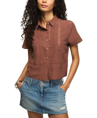 Women's Lace Trimmed Button-Front Camp Shirt