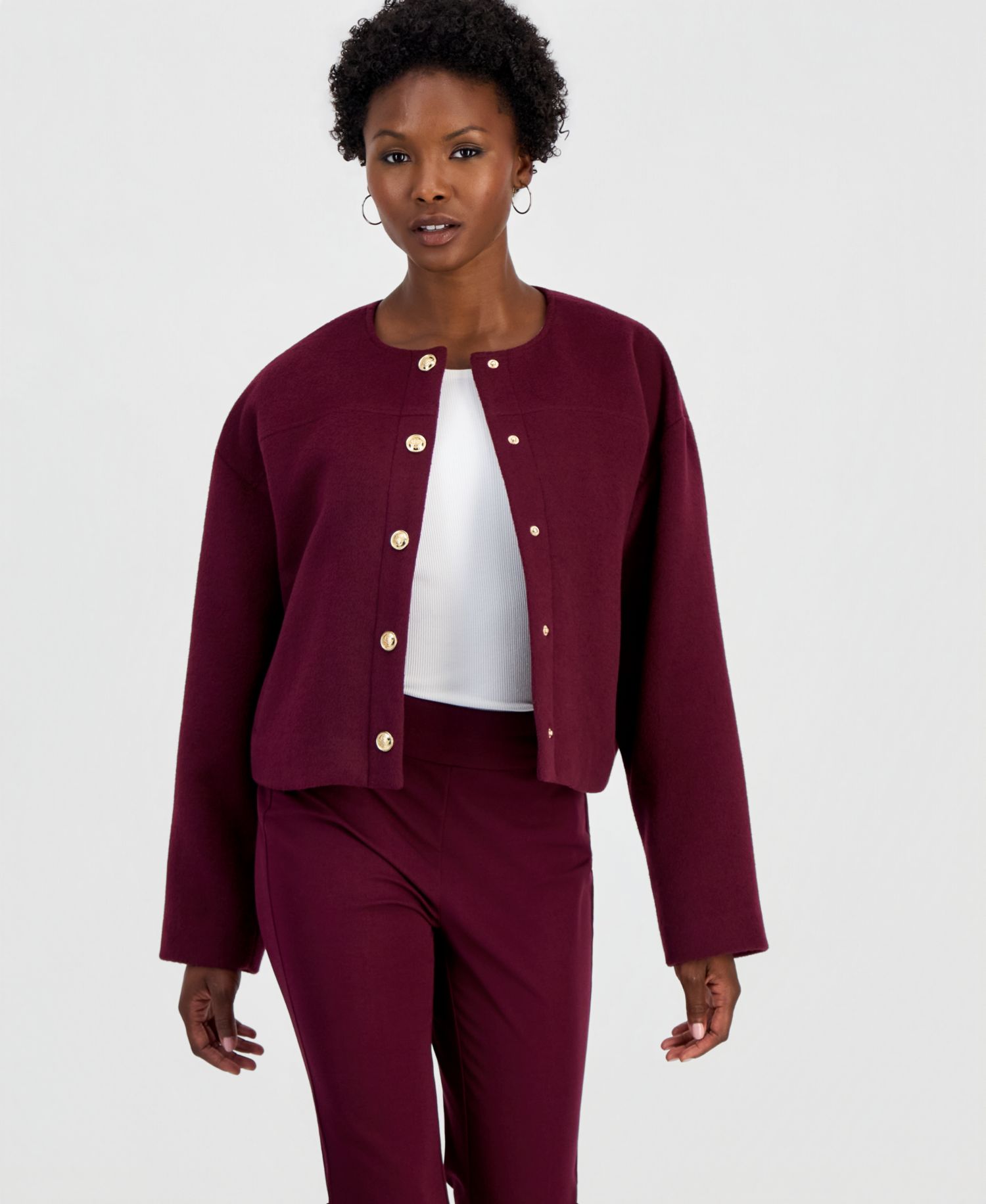 Petite Poly-Wool Blend Snap-Front Jacket
